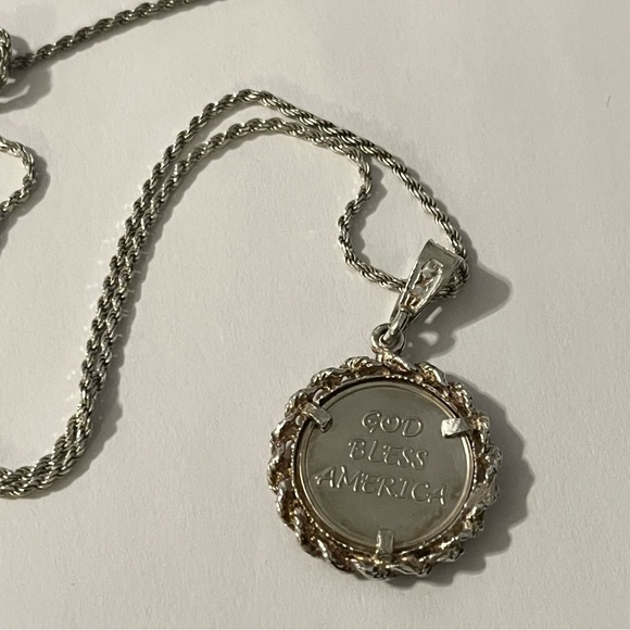 Sterling Silver God Bless America Flag Coin Pendant - Picture 4 of 16